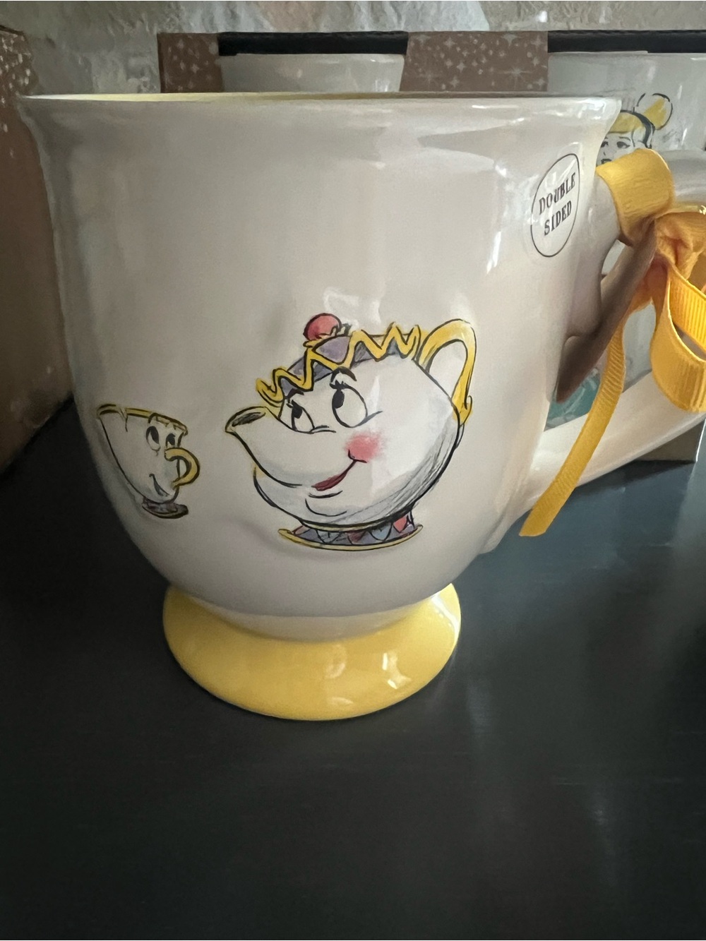 Yellow & White Decorative Footed Teacup with Character Art